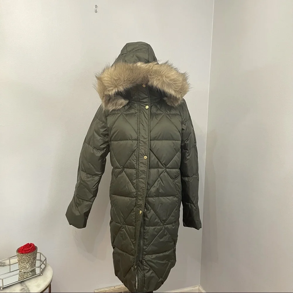 Lauren Ralph Lauren Faux Fur Trim Hooded Puffer Jacket In Litchfield Loden NWT - Picture 12 of 16